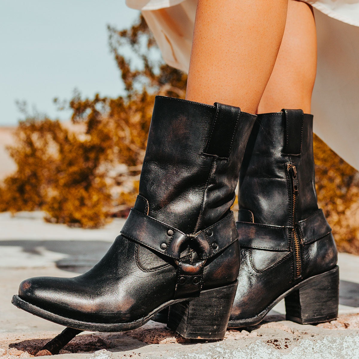 Womens black fashion leather boots