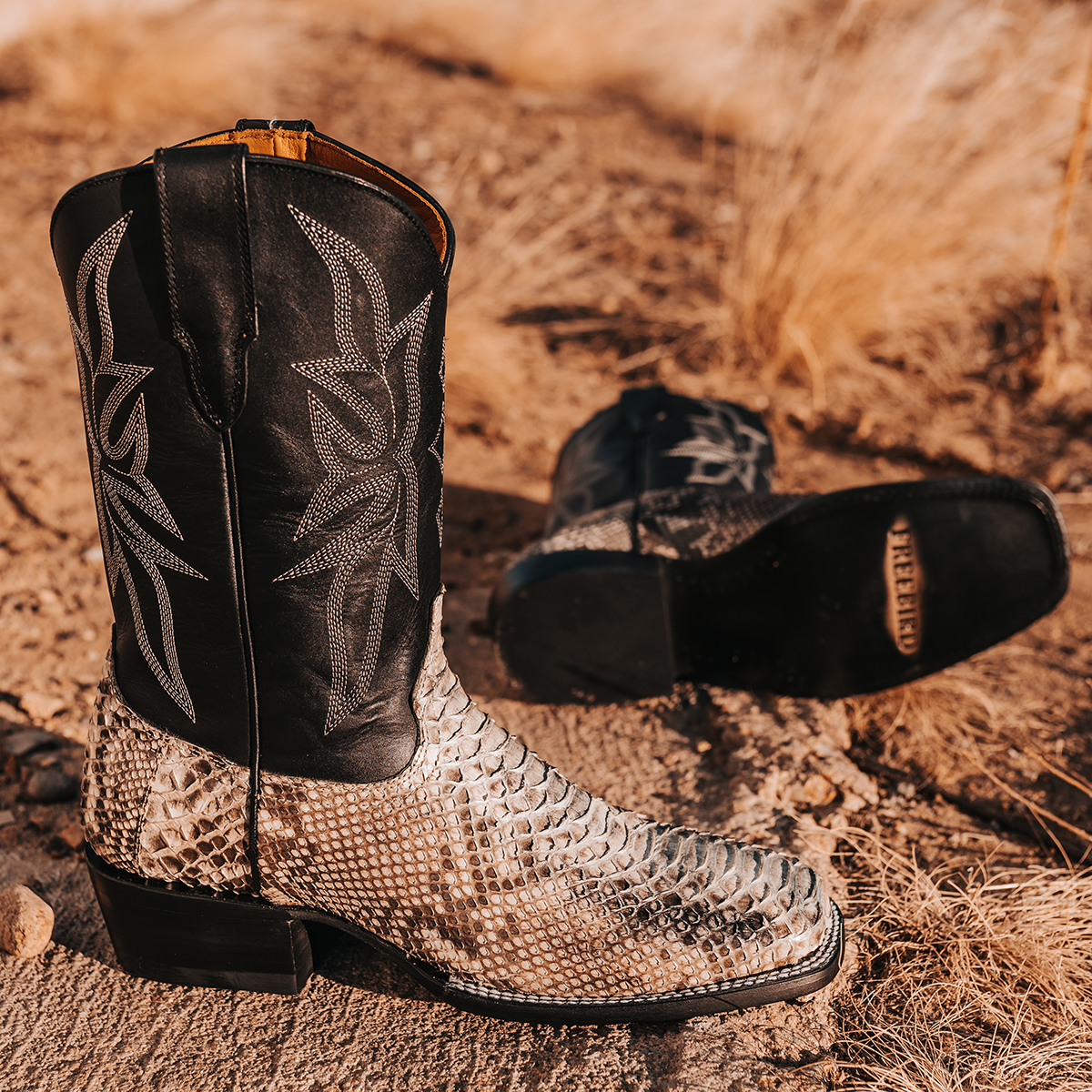 Handcrafted Men's Python Cowboy Boots/ Square Toe Cowboy 