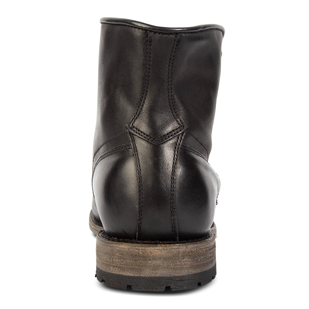 Back view showing stitch detailing and leather tread sole on FREEBIRD men's Benning black boot