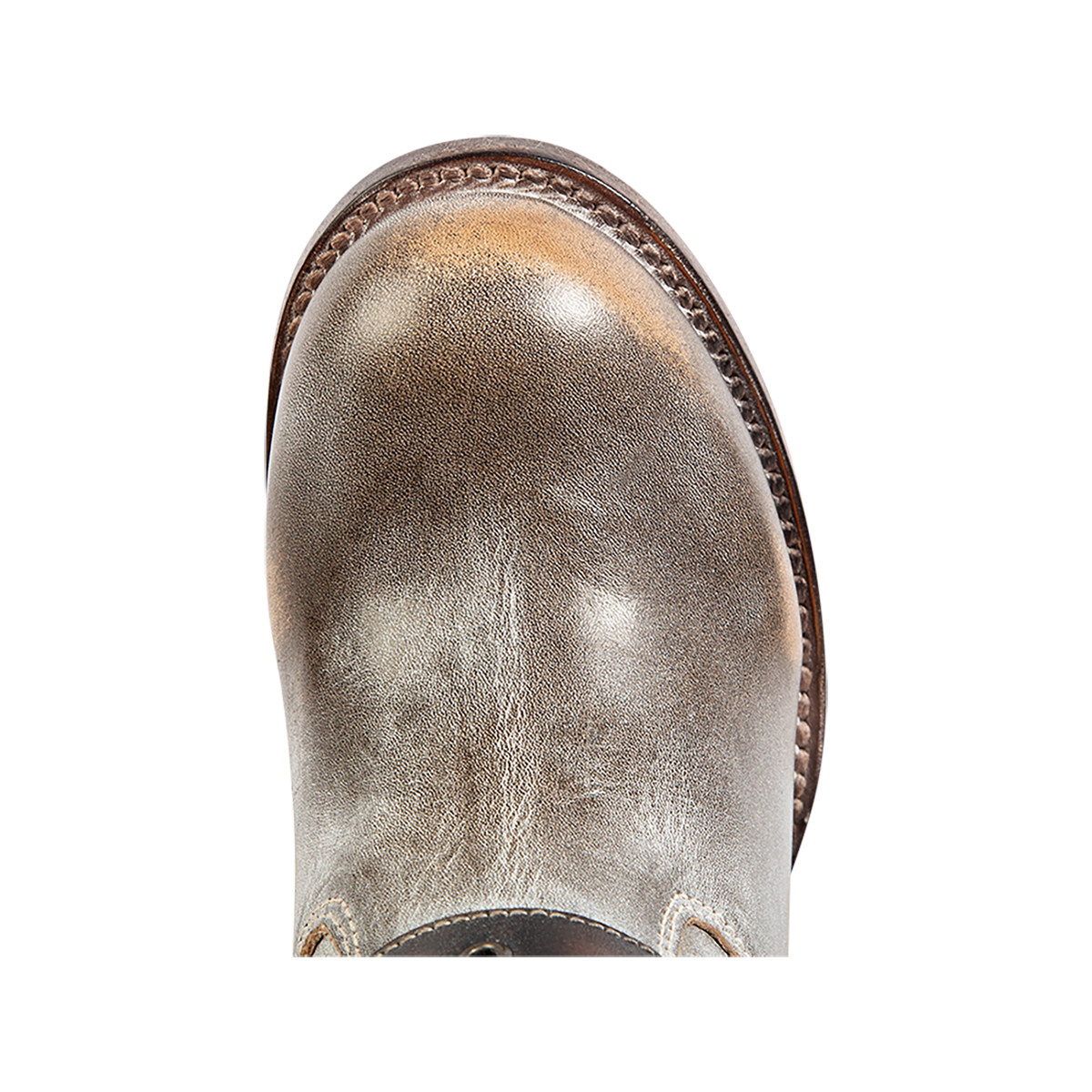 Top view showing a rounded toe on FREEBIRD women's Blaine ice leather bootie