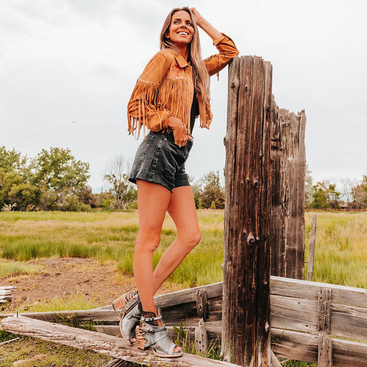 FREEBIRD women's Carterr ice multi sandal with back lacing and a front dip lifestyle