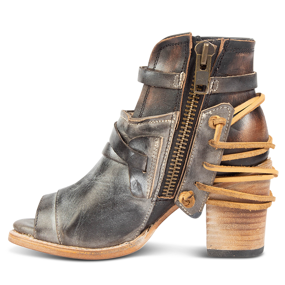 Inside view showing working brass zip closure on FREEBIRD women's Carterr ice multi sandal