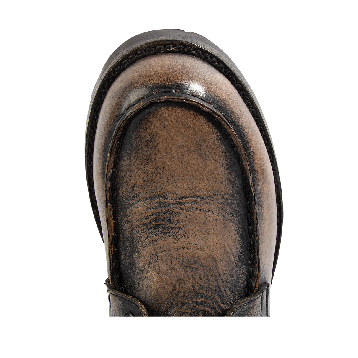 Top view showing a rounded toe on FREEBIRD men's Idaho steel leather boot