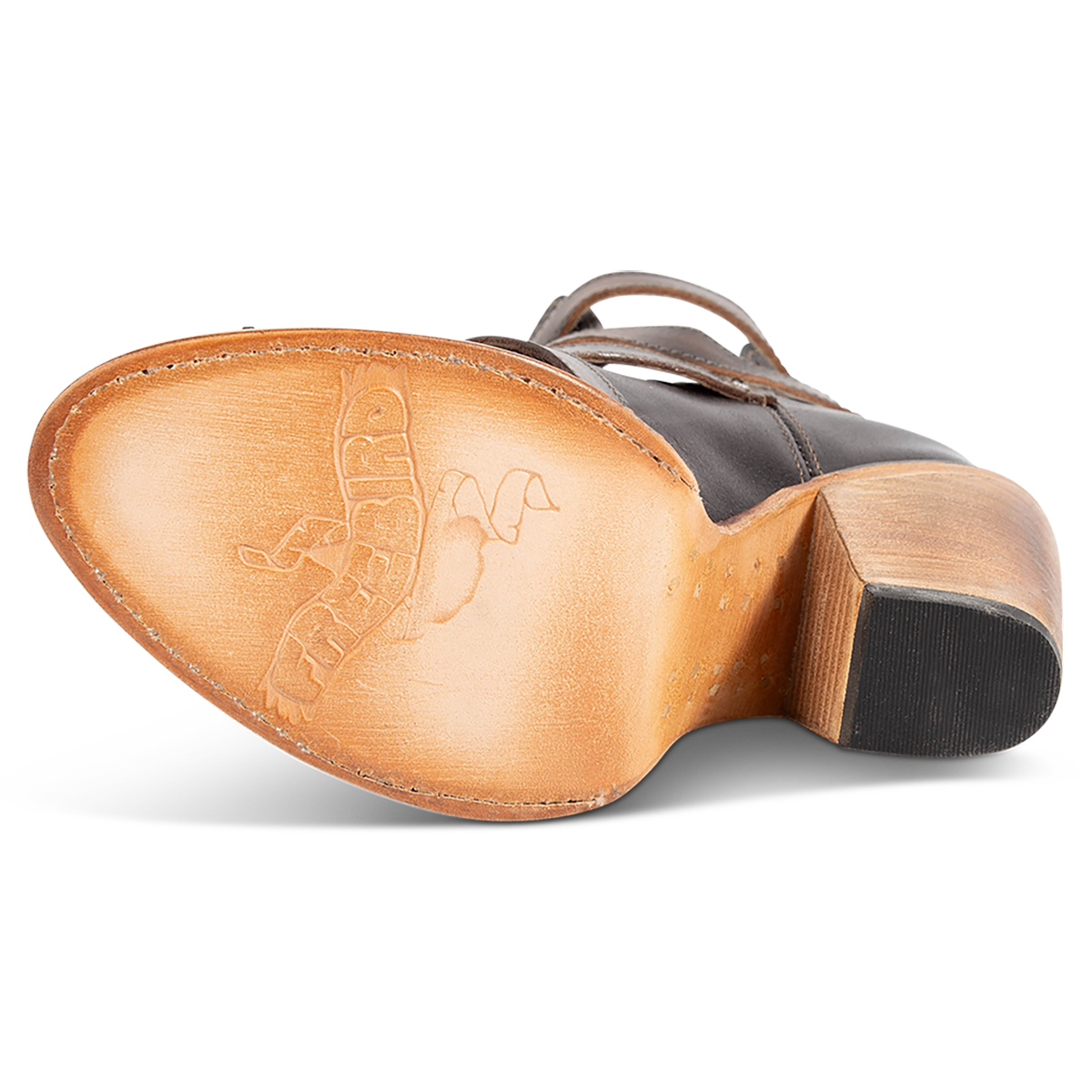 Leather sole imprinted with FREEBIRD on women's Revenant black leather sandal