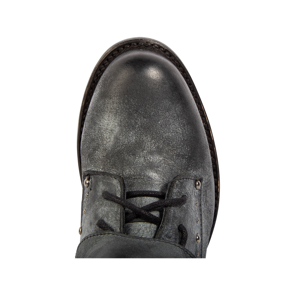 Top view showing a round toe construction on FREEBIRD women's Rynn black leather bootie