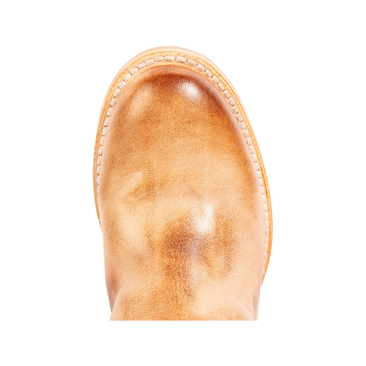 Top view showing a round toe construction on FREEBIRD women's Savage tan leather boot