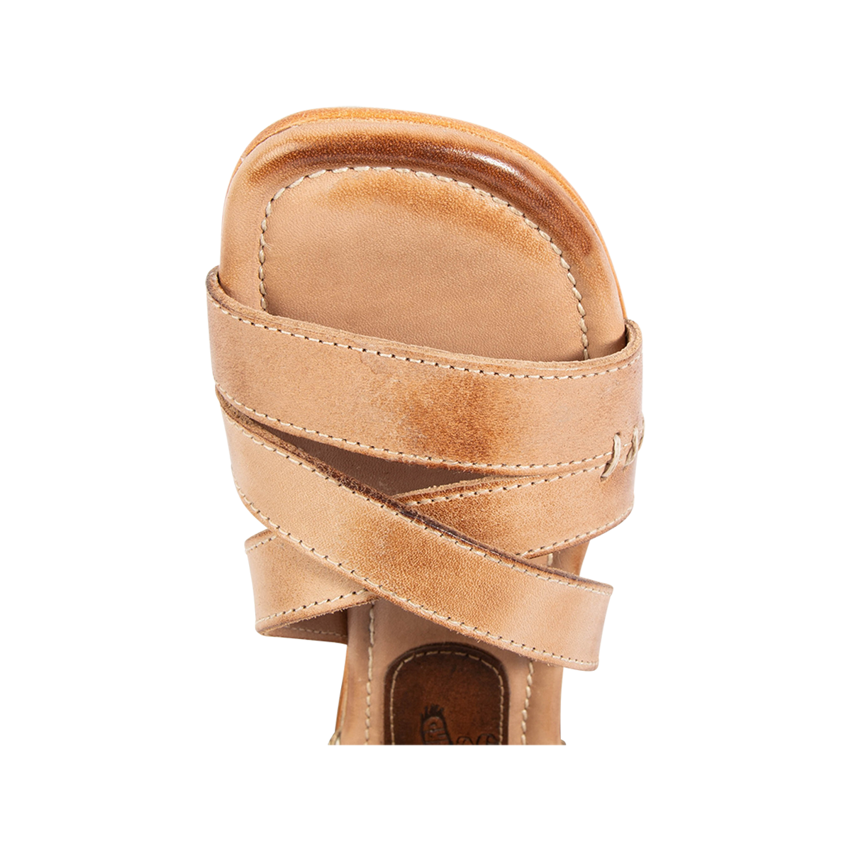 Top view showing open toe construction and leather straps on FREEBIRD women's Sydney natural multi leather gladiator sandal