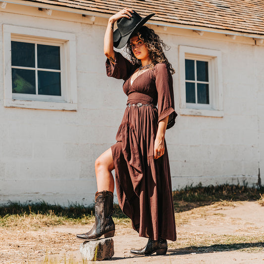 FREEBIRD women's Warner black leather western cowboy boot with embossed detailing and snip toe construction