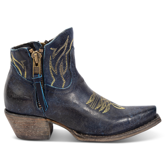 FREEBIRD women's Wolfie blue leather bootie with stitch detailing and snip toe construction