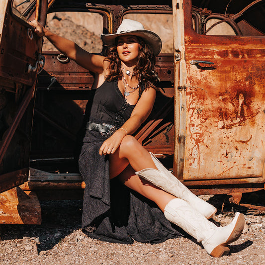 FREEBIRD women's Woodland beige leather cowboy boot with stitch detailing and snip toe construction